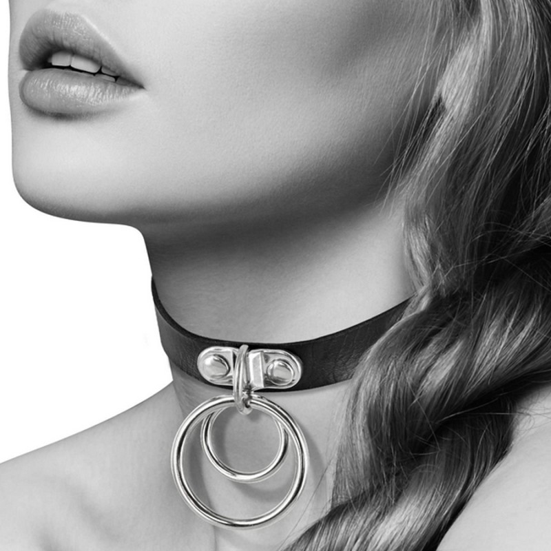 COLLIER CUIR NOIR DOUBLE CERCLE DE "BIJOUX POUR TOI"