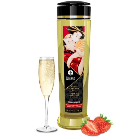 Bien-être HUILE DE MASSAGE LUXE EROTIQUE "ROMANCE" DE "SHUNGA" PARFUM FRAISE CHAMPAGNE