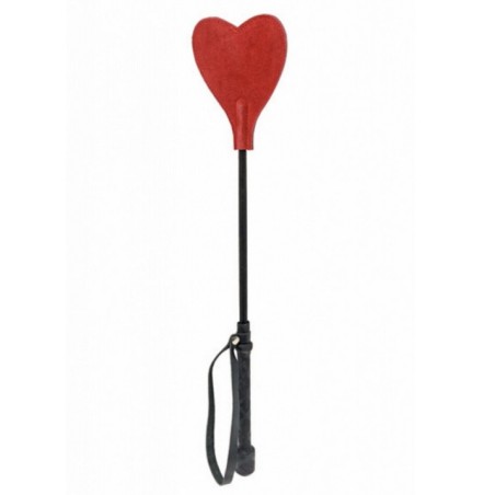 ACCESSOIRES TAPETTE CRAVACHE D UN COTE COEUR NOIR CUIR DE L AUTRE COEUR ROUGE DAIM