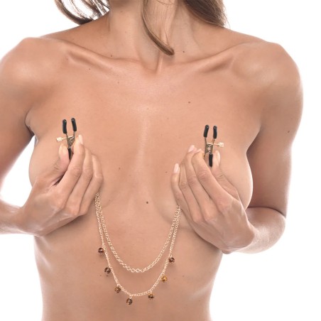 ACCESSOIRES PINCES A SEINS REGLABLE "AMBER CHAINED NIPPLE CLAMPS" DE "SPORTSHEETS"