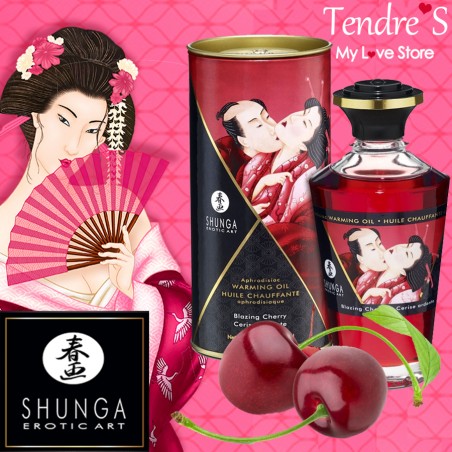 Bien-être HUILE DE MASSAGE COMESTIBLE "SHUNGA" parfum Cerise Ardante