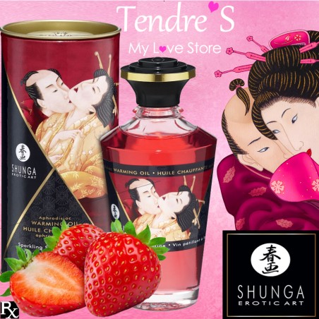 Bien-être HUILE DE MASSAGE COMESTIBLE "SHUNGA" parfum Vin Petillant a la Fraise