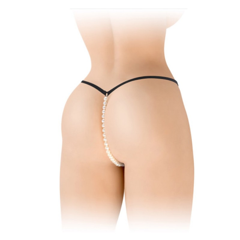 STRING "VENUSINA" NOIR AVEC PERLES DE "FASHION SECRET"