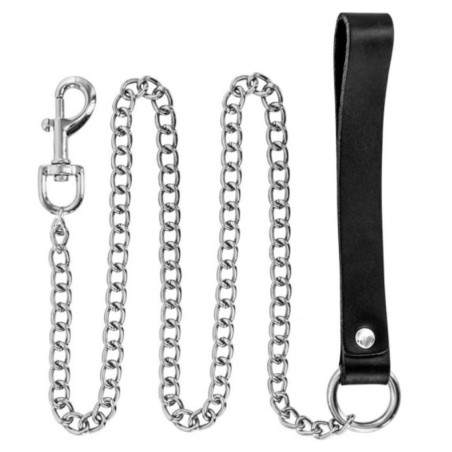 ACCESSOIRES LAISSE METAL ET POIGNET CUIR DE "FETISHTENTATION" 72 CM