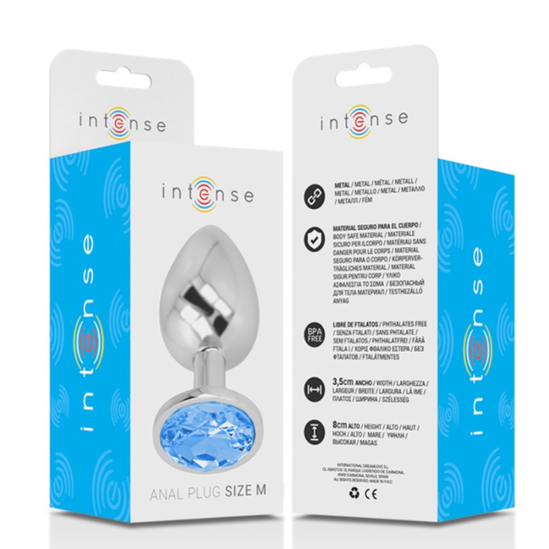 PLUG ANAL ARGENTE BIJOU BLEU TAILLE M DE INTENSE