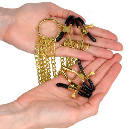 Accessoires 4 PINCES ET CHAINES DOREES A SEINS CLITORIS DE KINK Accessoires 4 PINCES ET CHAINES DOREES A SEINS CLITORIS DE KINK