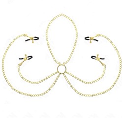 Accessoires 4 PINCES ET CHAINES DOREES A SEINS CLITORIS DE KINK