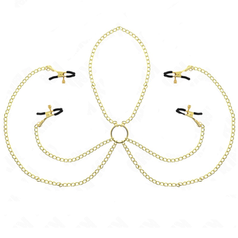 Accessoires 4 PINCES ET CHAINES DOREES A SEINS CLITORIS DE KINK