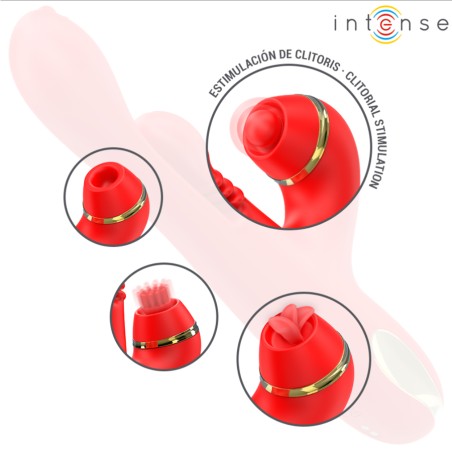 Love toys RABBIT ROUGE KATY VA ET VIENTS VIBRATIONS ET ASPIRATION AVEC EMBOUTS DE INTENSE