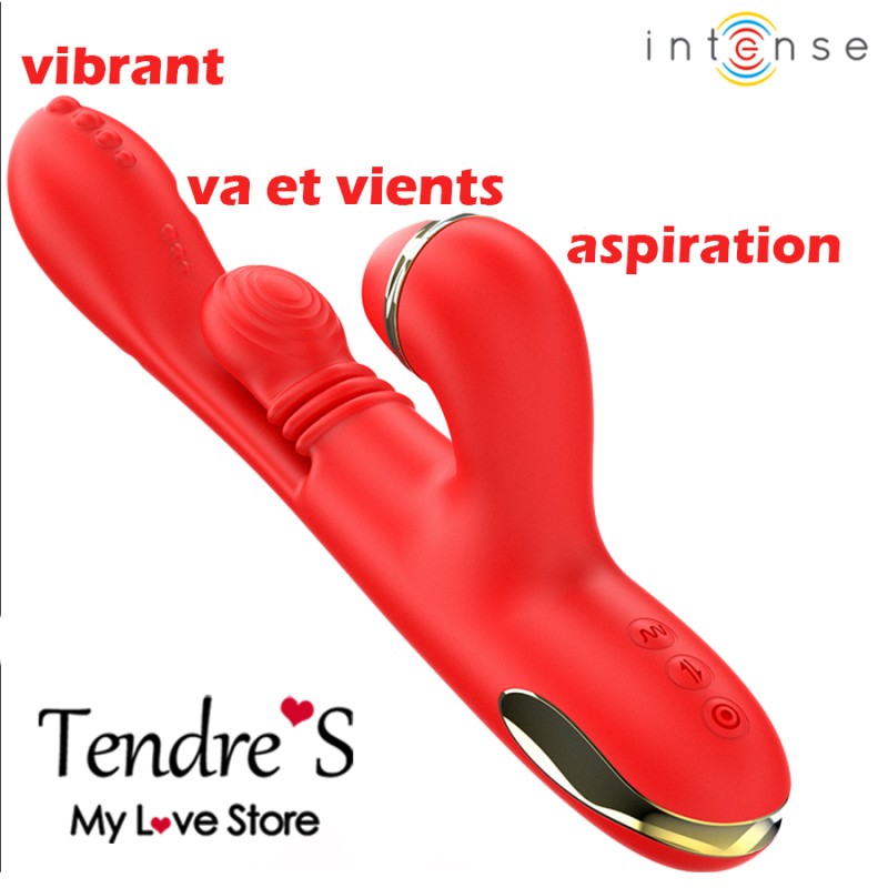 Love toys RABBIT ROUGE KATY VA ET VIENTS VIBRATIONS ET ASPIRATION AVEC EMBOUTS DE INTENSE