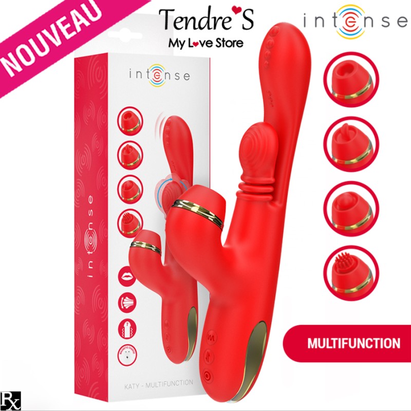 RABBIT ROUGE KATHY VA ET VIENTS VIBRATIONS ET ASPIRATION AVEC EMBOUTS DE INTENSE
