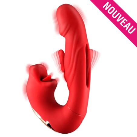 Love toys RABBIT KISSY SILICONE ROUGE 3 EN 1 DE YOBA