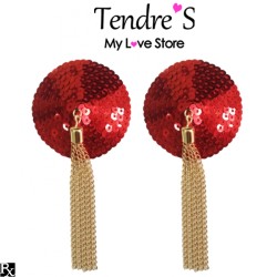 Accessoires NIPPIES CACHES TETONS AVEC CHAINE NIPPLE COUTURE ROUGE DE KINKY DIVA