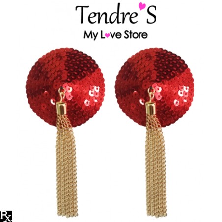 NIPPIES CACHES TETONS AVEC CHAINE NIPPLE COUTURE ROUGE DE KINKY DIVA