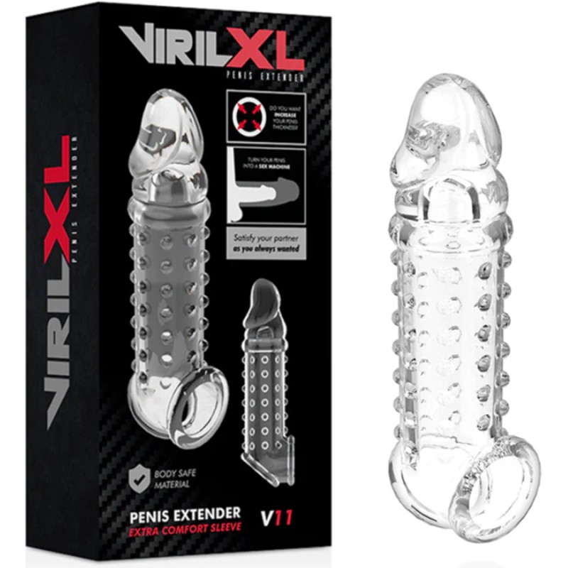 GAINE TRANSPARENTE V11 PENIS EXTENDER A PICOTS DE VIRILXL