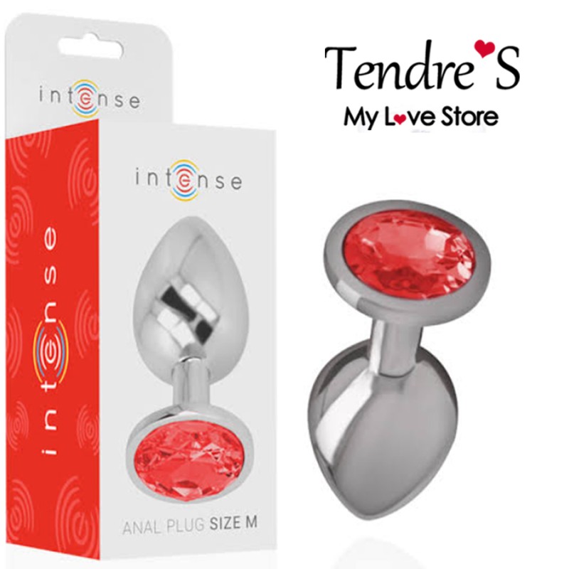 PLUG ANAL ARGENTE BIJOU ROUGE TAILLE M DE INTENSE