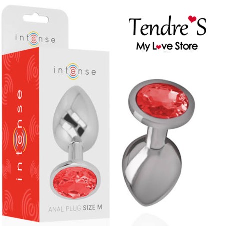 PLUG ANAL ARGENTE BIJOU ROUGE TAILLE M DE INTENSE