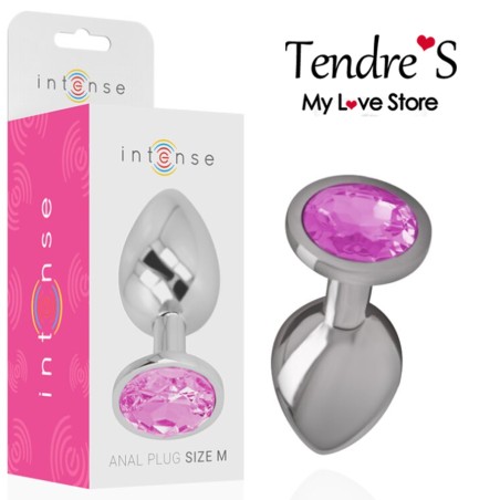 PLUG ANAL ARGENTE BIJOU ROSE TAILLE M DE INTENSE