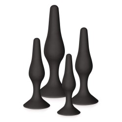 Plugs & Chapelets Anals KIT DE 4 PLUGS ANAL NOIRS AVEC VENTOUSES SOFT PLUG DE GLAMY