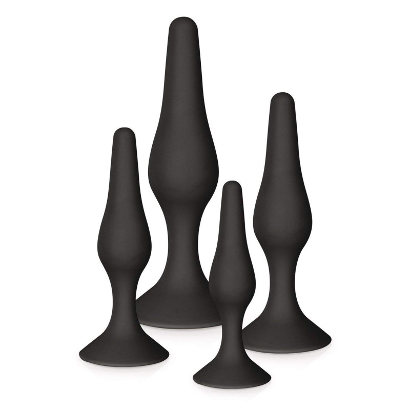 KIT DE 4 PLUGS ANAL NOIRS AVEC VENTOUSES DE "GLAMY"