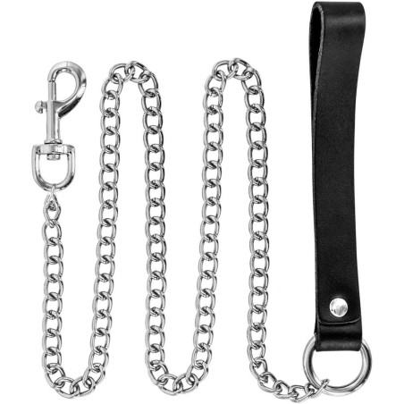 ACCESSOIRES LAISSE METAL ET POIGNET CUIR DE "FETISHTENTATION" 115 CM