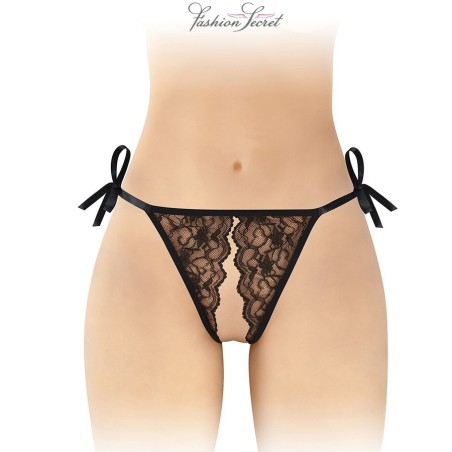 Lingerie STRING NOIR OUVERT "STELLA" A DENTELLE ET A NOEUDS DE "FASHION SECRET"