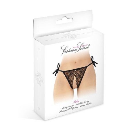 Lingerie STRING NOIR OUVERT "STELLA" A DENTELLE ET A NOEUDS DE "FASHION SECRET"