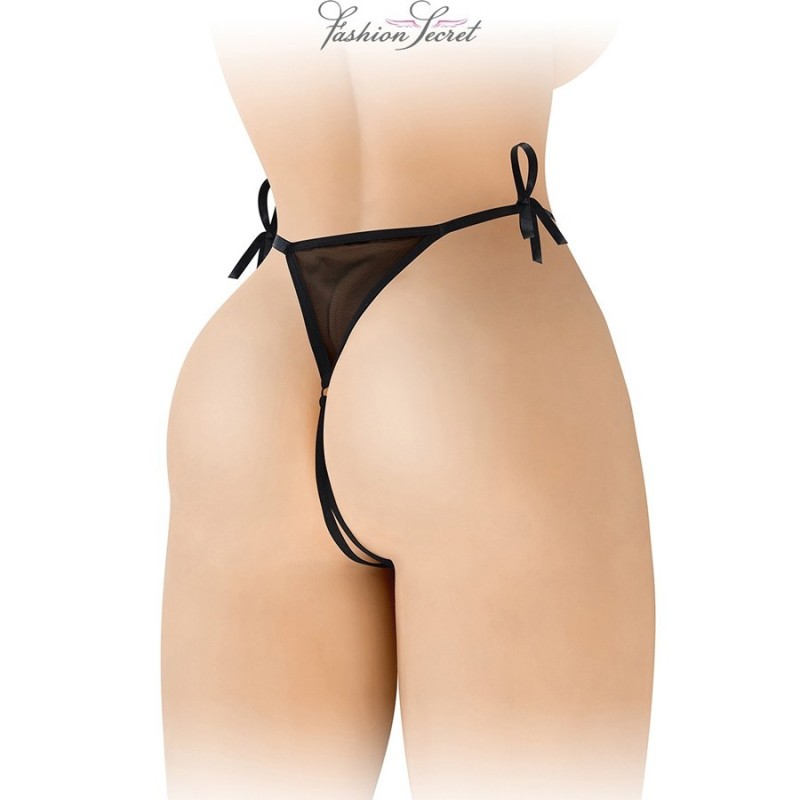 Lingerie STRING NOIR OUVERT STELLA A DENTELLE ET A NOEUDS DE FASHION SECRET