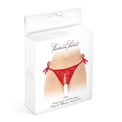 Lingerie STRING ROUGE OUVERT STELLA A DENTELLE ET A NOEUDS DE FASHION SECRET