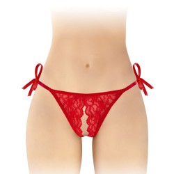 Lingerie STRING ROUGE OUVERT STELLA A DENTELLE ET A NOEUDS DE FASHION SECRET
