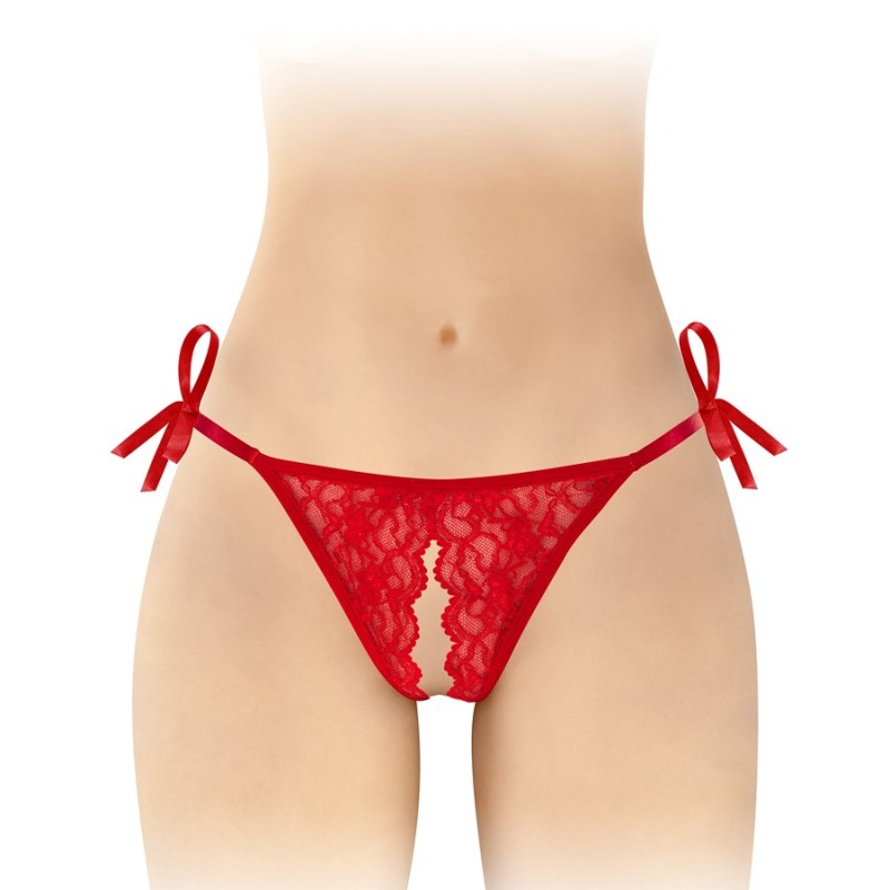 Lingerie STRING ROUGE OUVERT STELLA A DENTELLE ET A NOEUDS DE FASHION SECRET