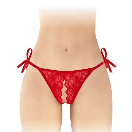 Lingerie STRING ROUGE OUVERT "STELLA" A DENTELLE ET A NOEUDS DE "FASHION SECRET"